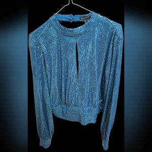 Dynamite Blue Sequin Tie Back Party Top Large